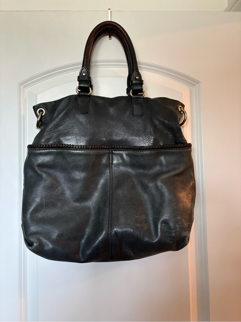 Blue Leather Tote Bag with Top Handles Removable Shoulder Strap  Christopher Kon